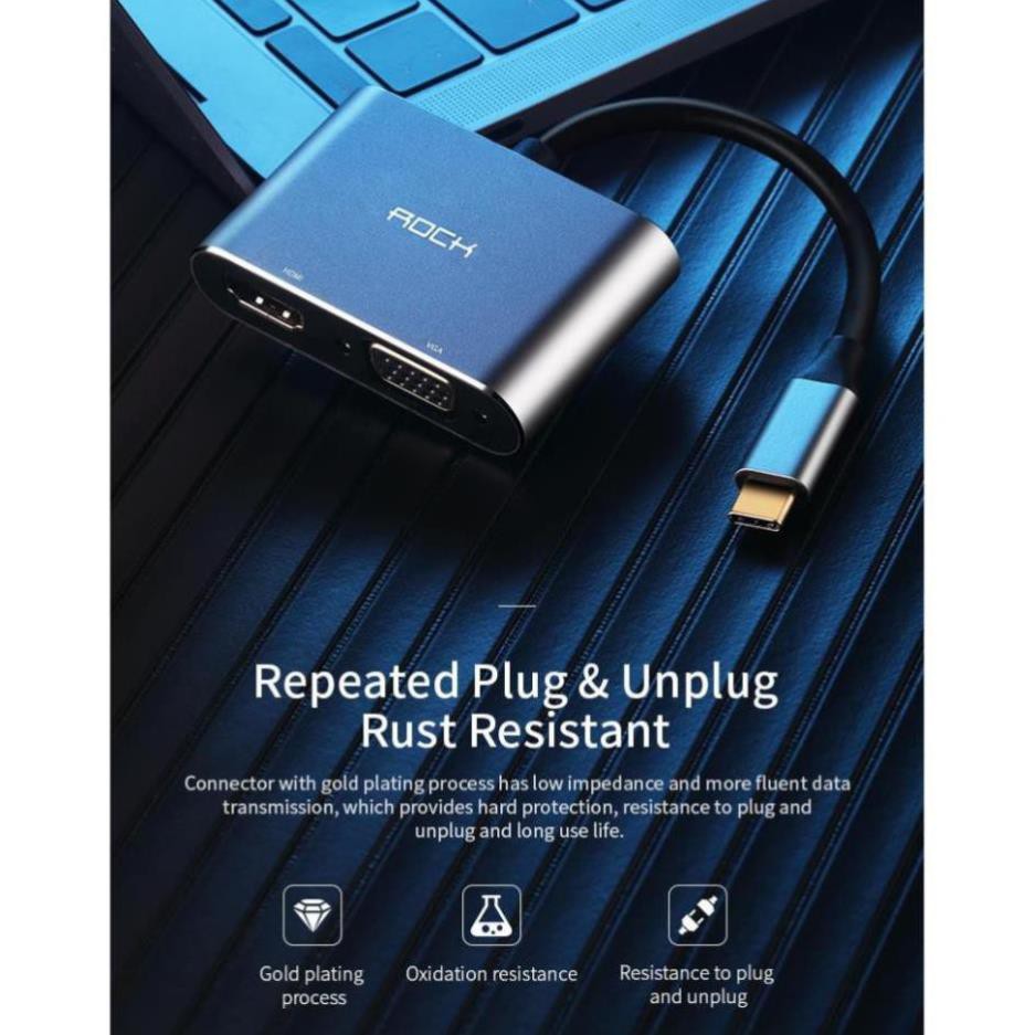 Cáp USB-C to HDMI+VGA Converter Rock - Hàng chính hãng