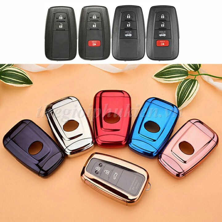 Ốp silicon màu bảo vệ chìa khóa cho xe Toyota Camry 2019, Corolla Altis, Land Cruiser Prado…kèm móc đeo INOX