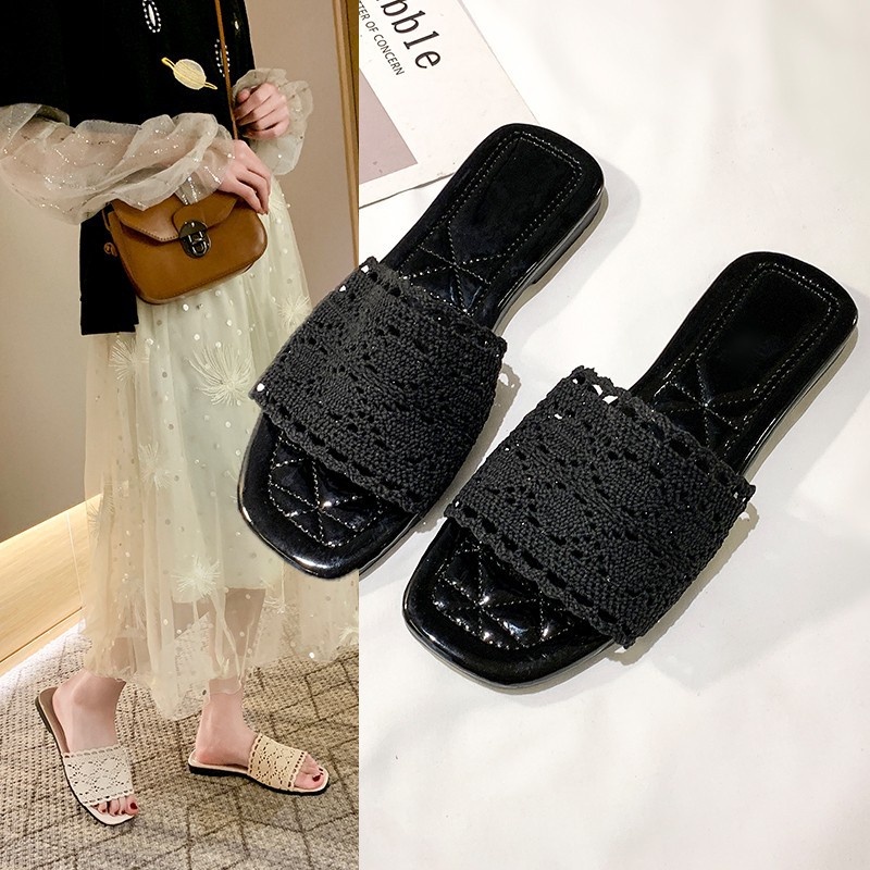 Dép sandal hở ngón quai ren lưới đế mềm chống trượt thời trang mùa hè đi biển/ở nhà dành cho nữ