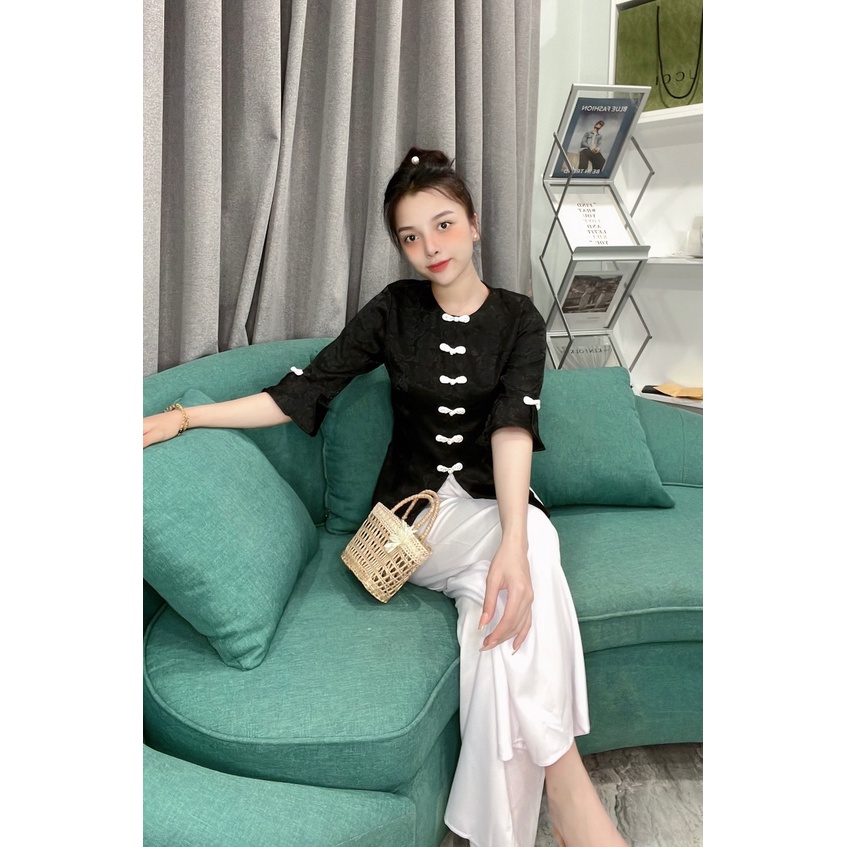 ÁO BÀ BA LỤA GẤM TAY XÒE