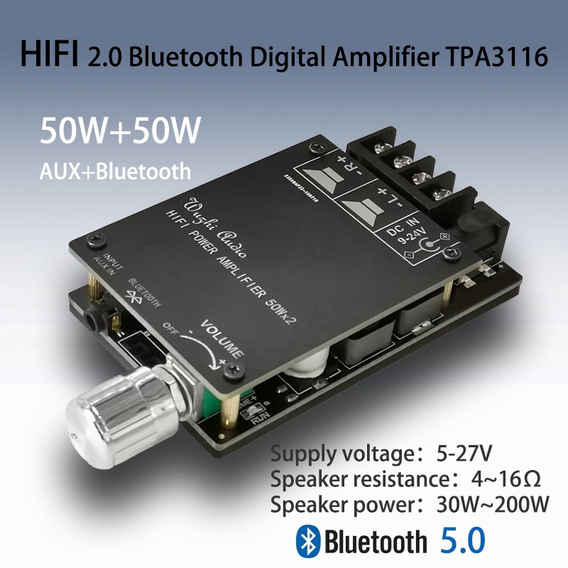 Bảng mạch khuếch đại âm thanh HIFI BLUETOOTH 5.0 TPA3116D2 50WX2 chuyên dụng chất lượng cao