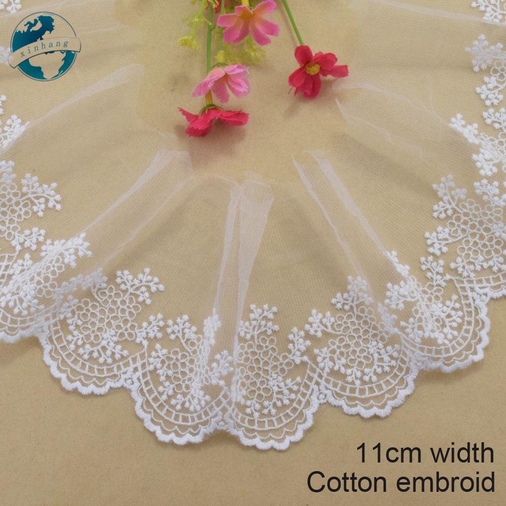 Dải ruy băng cotton thêu viền ren rộng 11cm trang trí đầm/may vá 3215