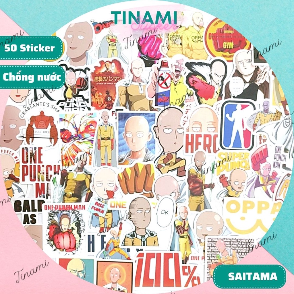 Bộ 50 Sticker Saitama Anime One Punch Man Cú đấm hủy diệt trang trí decor Tinami