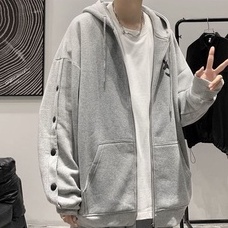 Áo khoác hoodie tay dài dáng rộng in hình mặt cười phong cách Hong Kong thời trang xuân thu cho nam