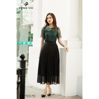 Chân váy xếp ly nữ Hongvic đen dài CV68