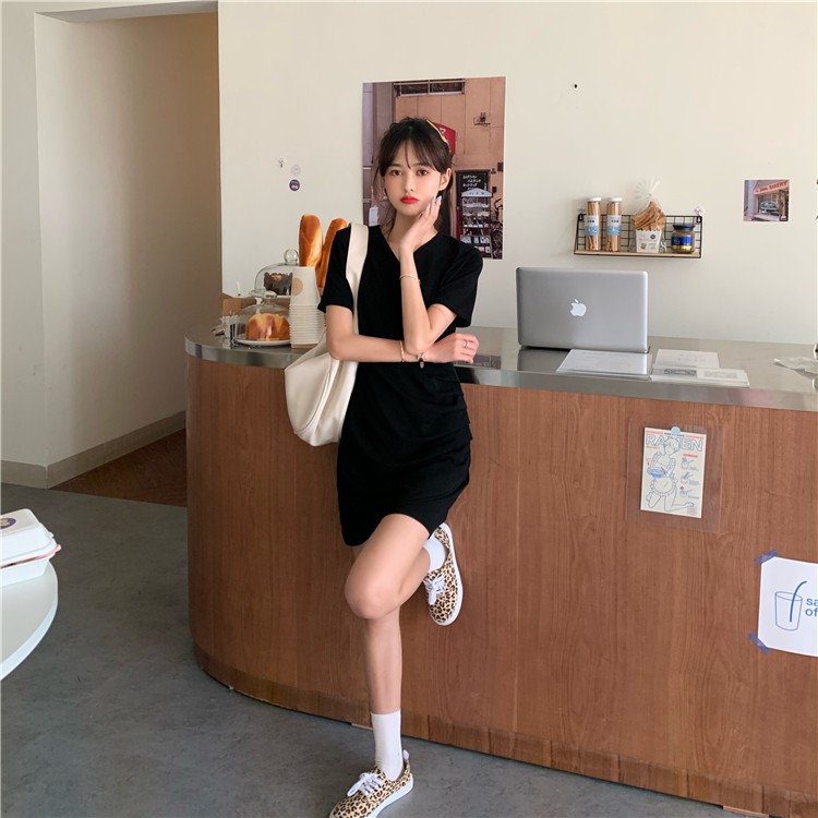 Xiaozhainv Đầm Ngắn Tay Cổ Chữ V Xinh Xắn Theo Phong Cách Hàn Quốc Cho Nữ | BigBuy360 - bigbuy360.vn