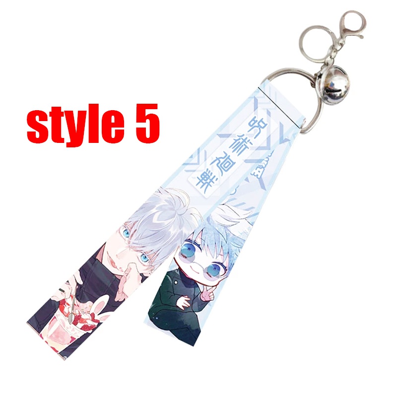 Móc khóa phối lục lạc nhỏ dây dài họa tiết Anime Jujutsu Kaisen Gojo Satoru Yuji Itadori Streamer
