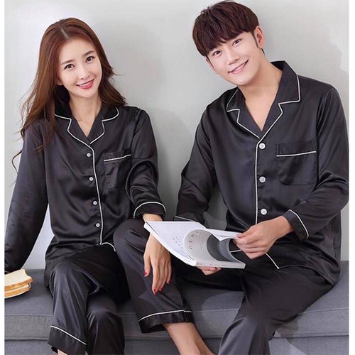 Đồ Bộ Dài Tay Lụa Satin Trơn Phối Viền Đen Trắng Cực Sanh Chảnh Và Đẹp Đồ Bộ Pyjama p01