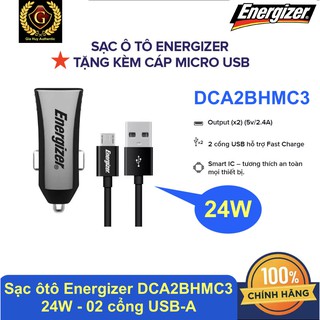Tẩu Sạc ôtô Energizer DCA2BHMC3 24W - 02 cổng USB-A