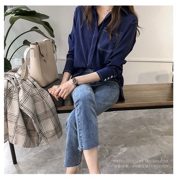 Áo sơ mi tay dài dáng rộng màu trơn phong cách Hồng Kông retro mới  cho nữ