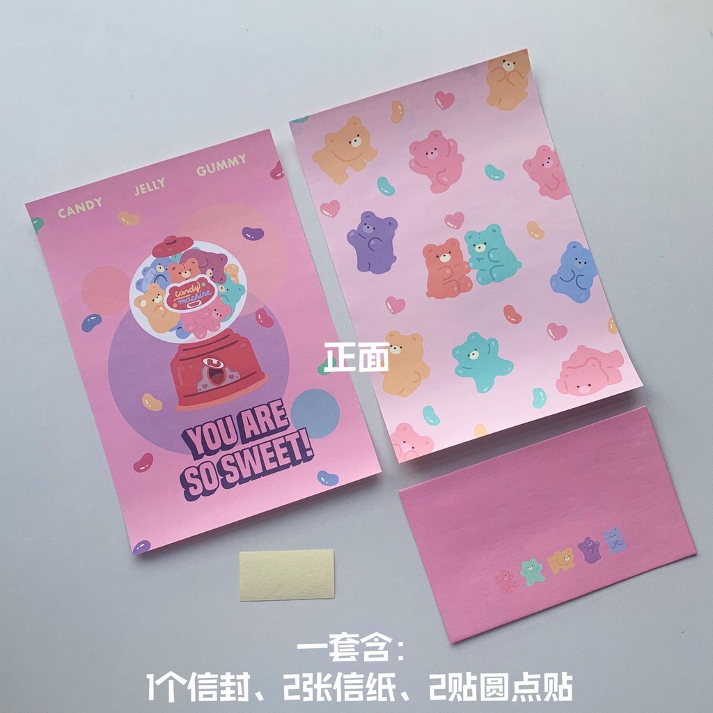 Bộ phong bì nhãn dán viết thư tình in hình chú gấu lãng mạn đáng yêu