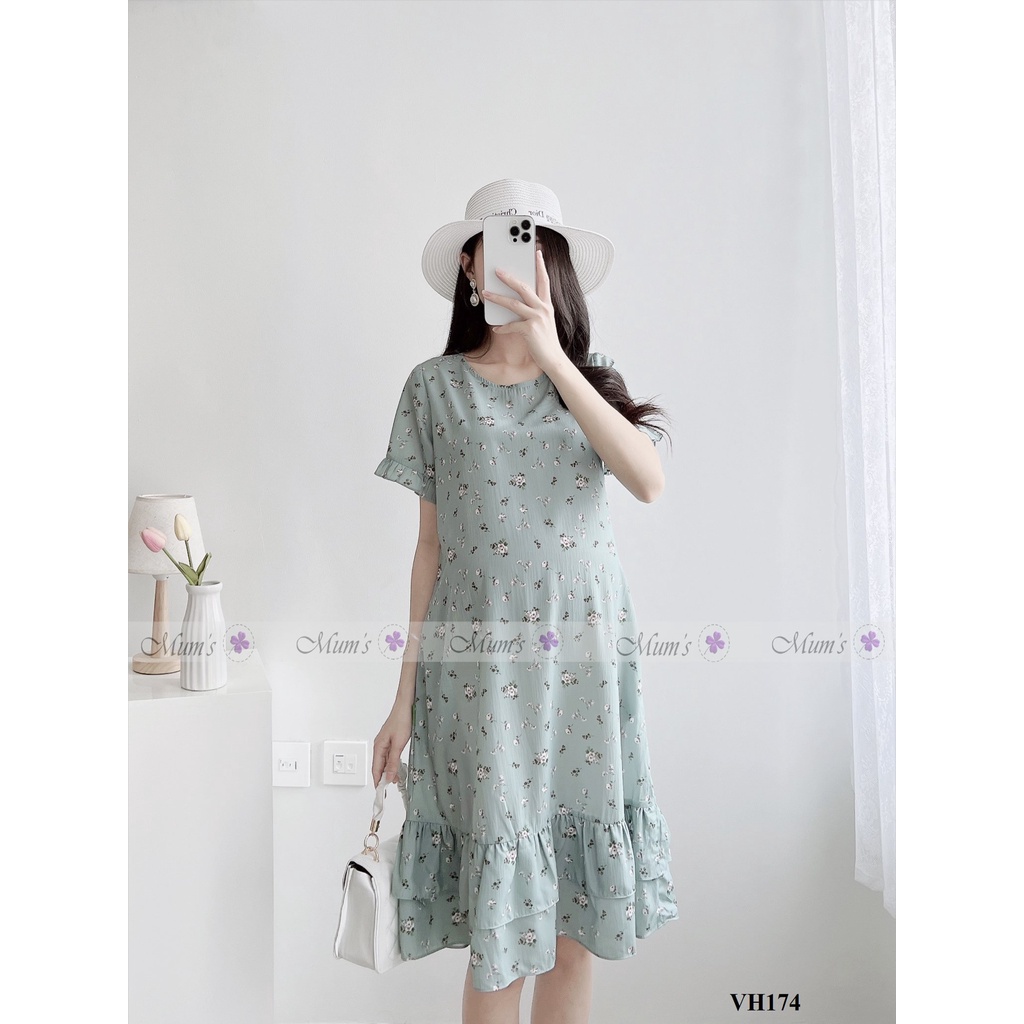 ĐẦM BẦU CÔNG SỞ MUM'S SHOP  FREESHIP  Váy bầu xinh mùa hè xanh hoa nhí đuôi cá hoa nhí hai tầng