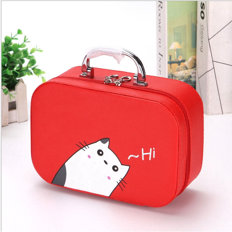 Portable cosmetic bag with cute cat print