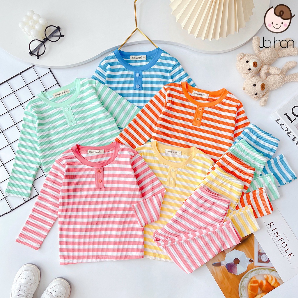 Bộ quần áo trẻ em dài tay Minky Mom Len Sọc cao cấp cho bé, chất thun lạnh mềm mịn thoáng mát size 6-19kg