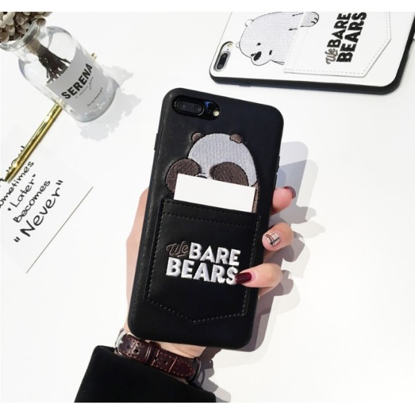 Ốp điện thoại da dập nổi họa tiết gấu We Bare Bears đáng yêu có túi đựng thẻ tiện lợi cho iPhone 6/7/8/7+/8+/X | BigBuy360 - bigbuy360.vn
