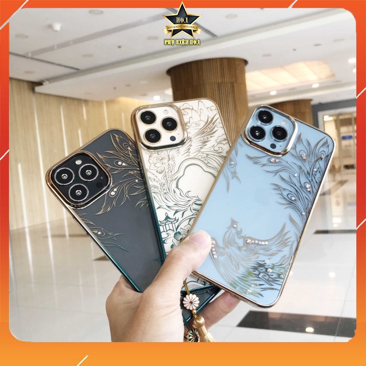 Ốp hình PHƯƠNG HOÀNG đính đá iPhone 13 , 13 Pro ,13 Pro max