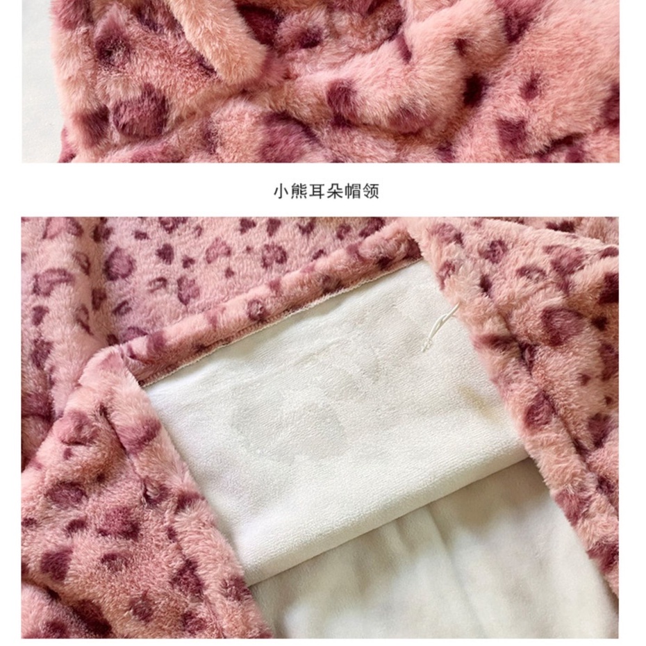 Áo hoodie chất liệu len dày dặn ấm áp in họa tiết da báo dễ thương cho nữ