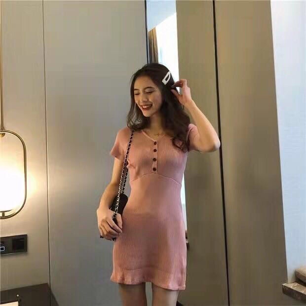 Đầm Dệt Kim Cổ Chữ v Lưng Cao Dáng Ôm Thời Trang Mùa Hè Phong Cách Retro Cho Nữ