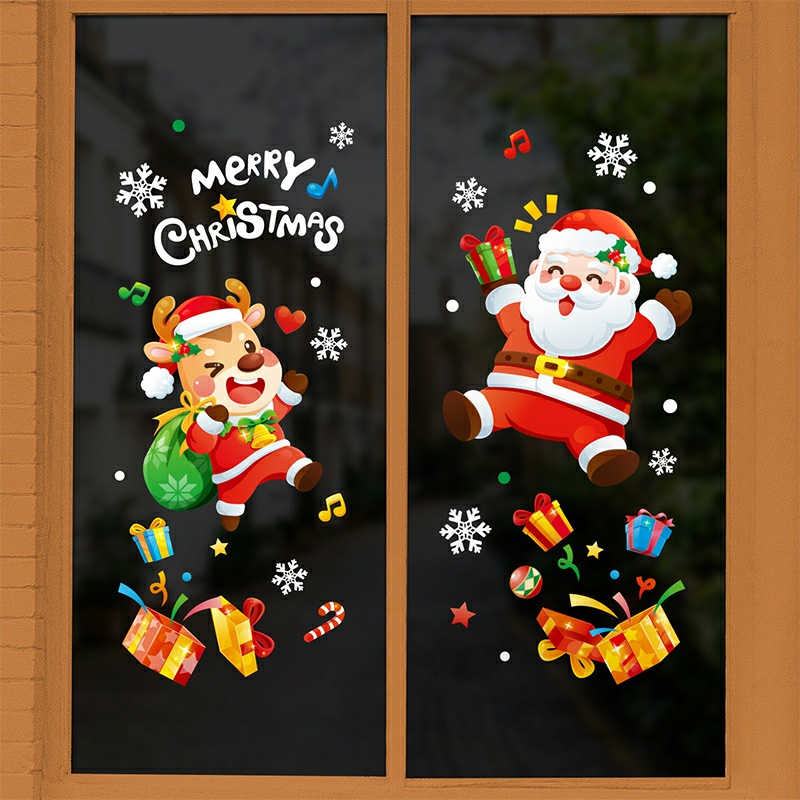 Decal trang trí noel giáng sinh dán cửa kính ông già noel vfa tuần lộc