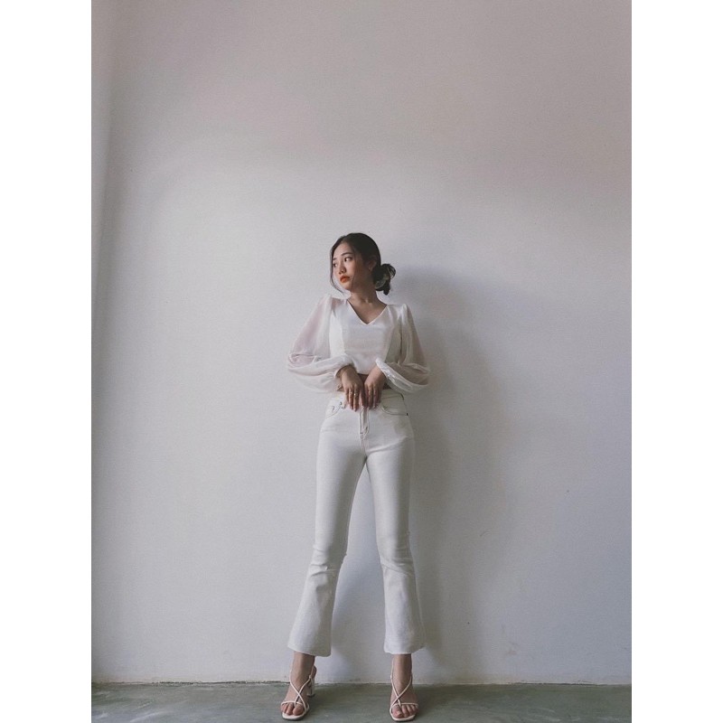 Quần jean nữ ống loe, dáng lửng, LUCETFASHION, quần bò nữ