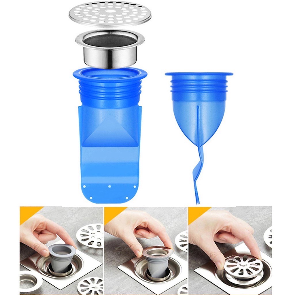 Bộ Ngăn mùi thoát sàn, ngăn trào ngược nhà tắm, côn trùng xâm nhập bằng Silicone cao cấp 88146 shop tiện ích 777