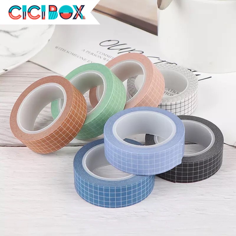 Cuộn băng giấy washi trang trí đa năng 10m, Cuộn băng keo Washi Tape Caro nhiều màu sắc CICIBOX