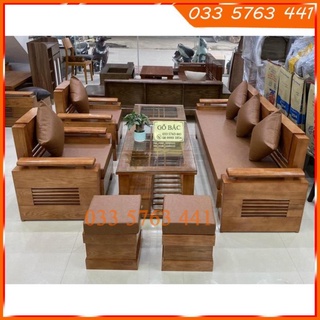Ghế sofa Ảnh thật sofa đối gỗ sồi nga 100% giá gốc tại xưởng sofa phòng khách ghe sofa go bàn ghê sofa ghế sofa go