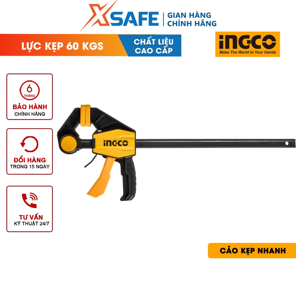 Cảo kẹp nhanh INGCO Cảo gỗ kích thước 63x150mm, lực kẹp tối đa 60KGS chuyên dùng kẹp gỗ