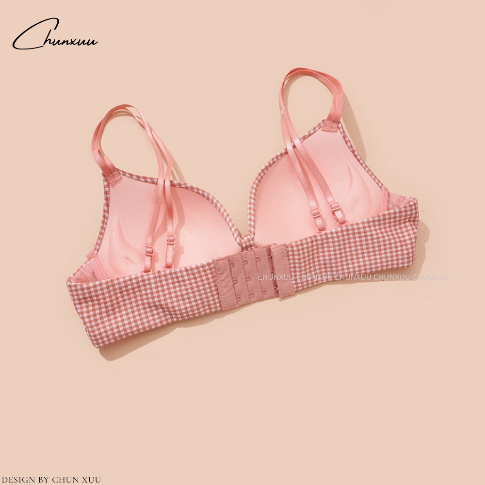 Áo lót nữ thiết kế kẻ caro trẻ trung đệm vừa không gọng nâng ngực gợi cảm có lỗ thông hơi ChunXuu- AV44