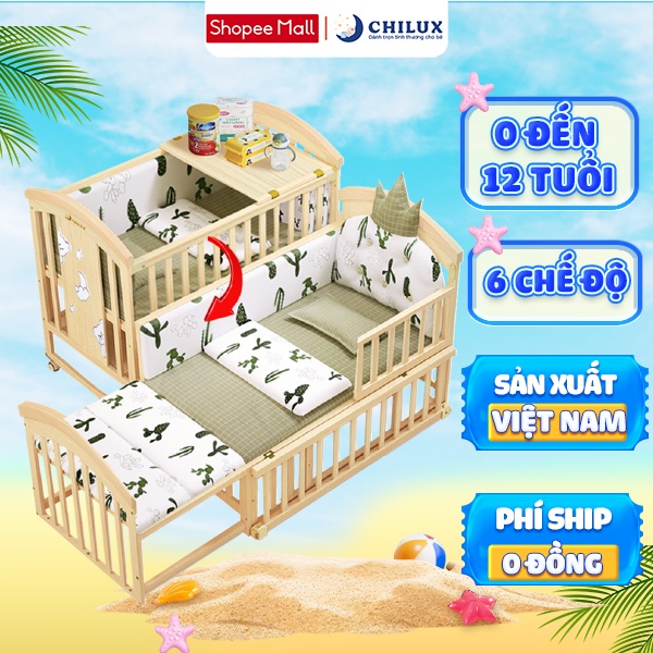 Nôi cũi cho em bé Chilux Peace Natural-Đa năng 6 chế độ tiện lợi cho mẹ&bé-Bảo hành 3năm