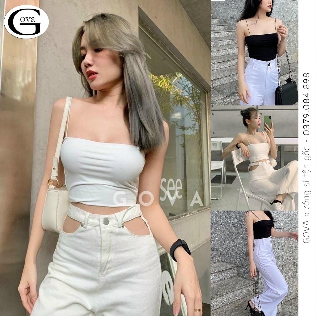 Áo croptop 2 dây sợi bún thun gân kiểu sexy body dáng ôm nữ, Áo thun hai dây đẹp GOVA