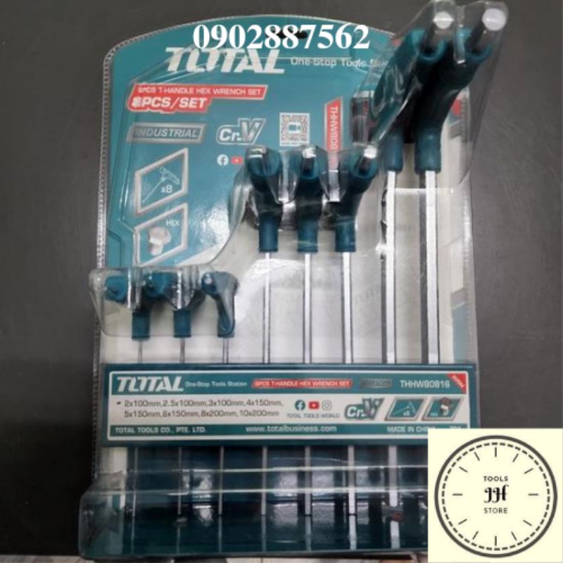 bộ lục giác cán chữ t TOTAL 8 chi tiết đầu bằng THHW80816 (1.5MM - 10MM)