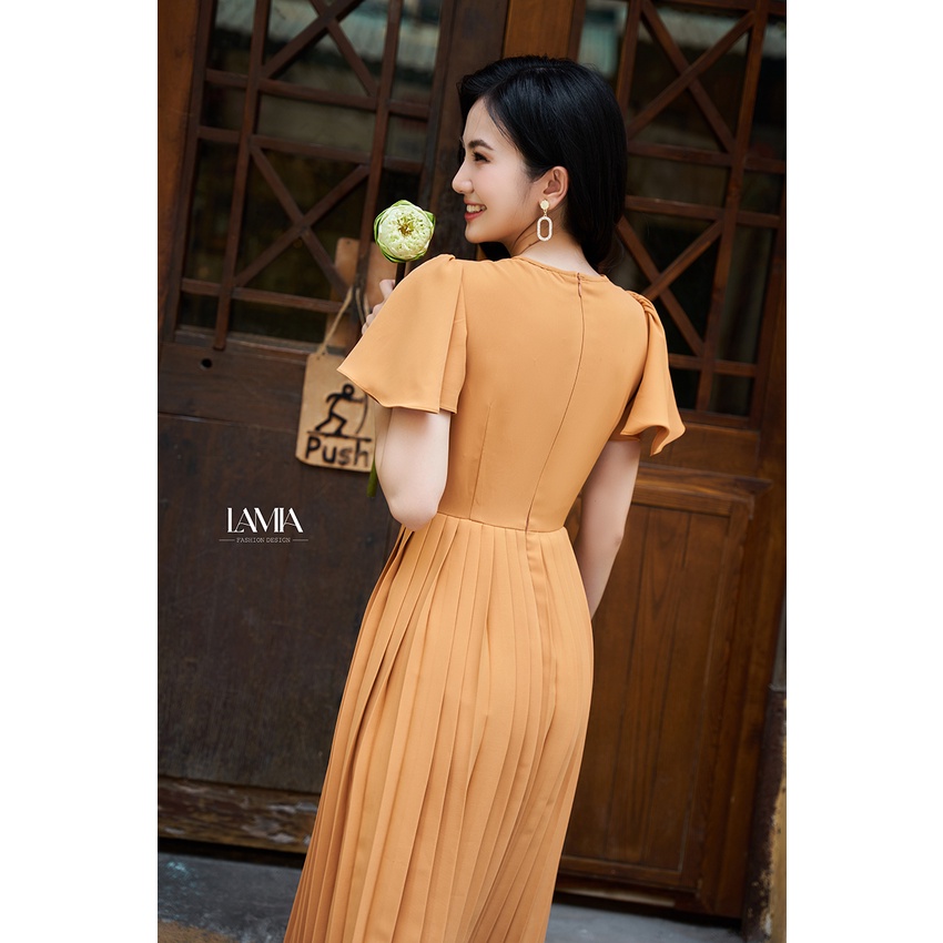 Đầm nữ hè Lamia Design LD120 màu cam xếp ly dưới