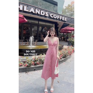 VÁY 2 DÂY CARO ĐỎ XẺ TÀ