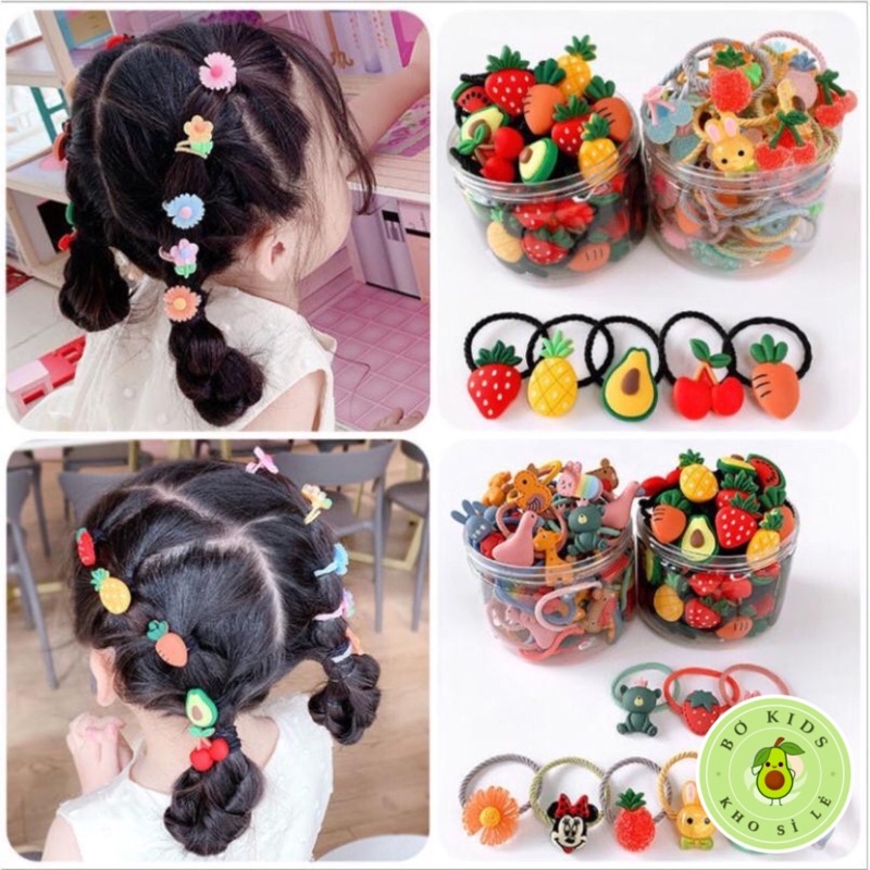 Hộp Dây Cột, Buộc Tóc Nhựa 30 Chi Tiết Siêu Đáng Yêu Cho Bé