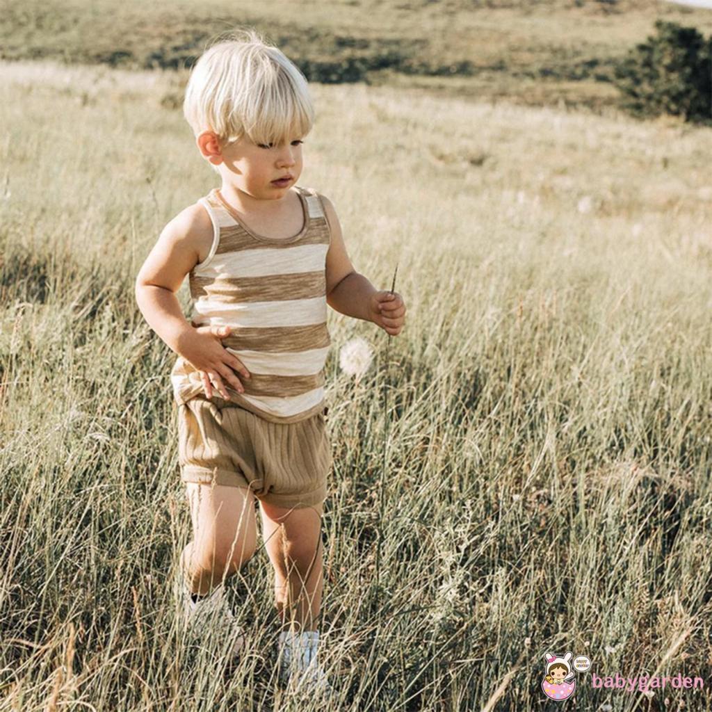 Bộ Áo Tank Top + Quần Short Lưng Thun Họa Tiết Sọc Ngang Dễ Thương Thời Trang Mùa Hè Cho Bé Trai 0-24 Tháng Tuổi