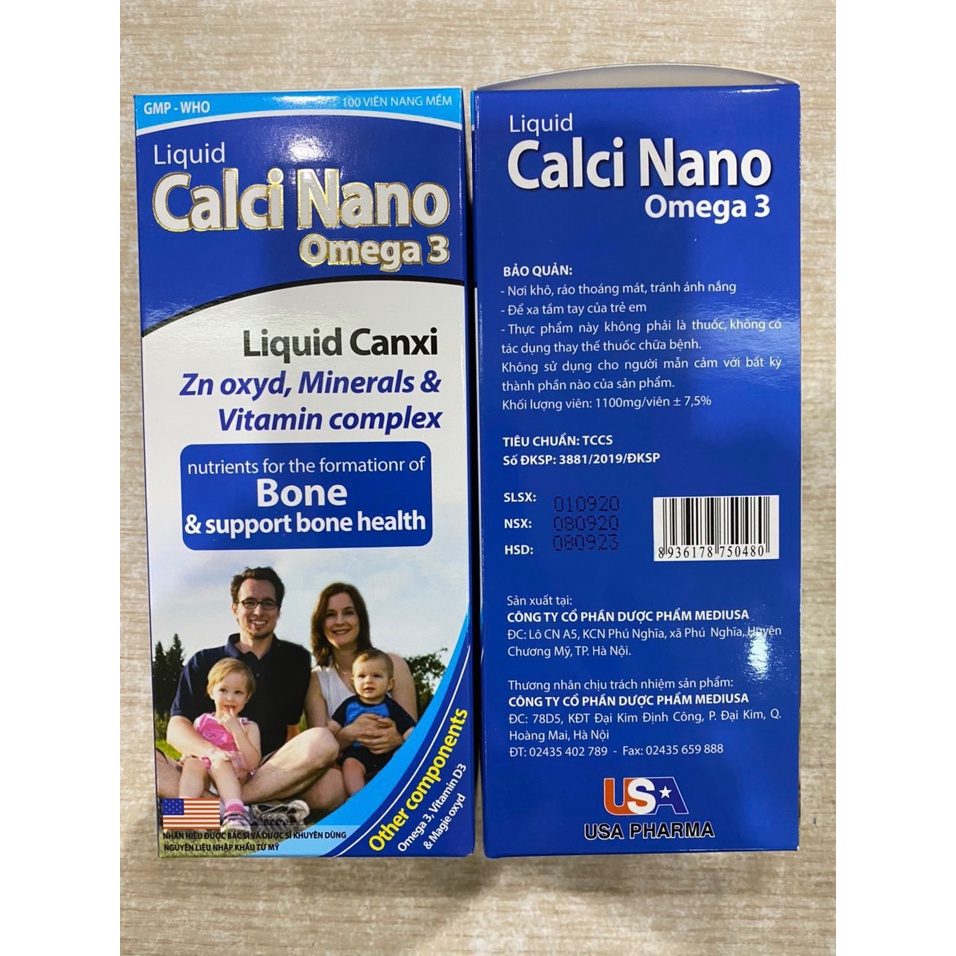 Calci Nano Omega 3 lọ 100 viên nang USA , Bổ sung calci và omega 3 phòng ngừa loãng xương, phát triển chiều cao, trí não