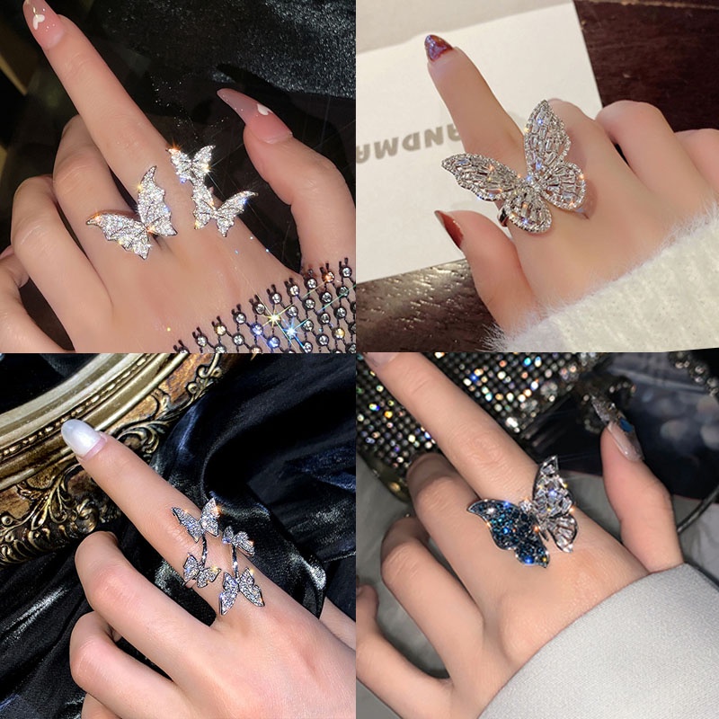 Nhẫn Hình Bướm Đính Đá Zircon Phong Cách Thời Trang Tinh Tế