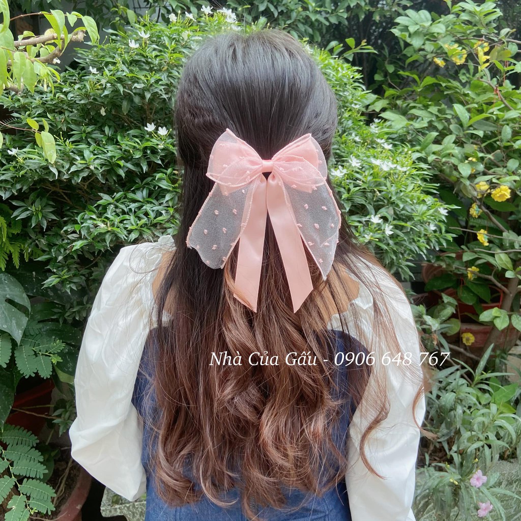 Kẹp tóc nơ chấm bi handmade siêu xinh KN01