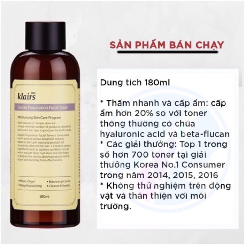 Nước Hoa Hồng KLAIRS Supple Preparation Toner 180ml