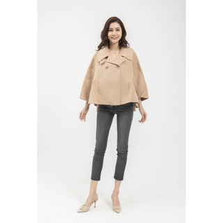Áo choàng dạ nâu lông cừu Elise FTMD19050987NA