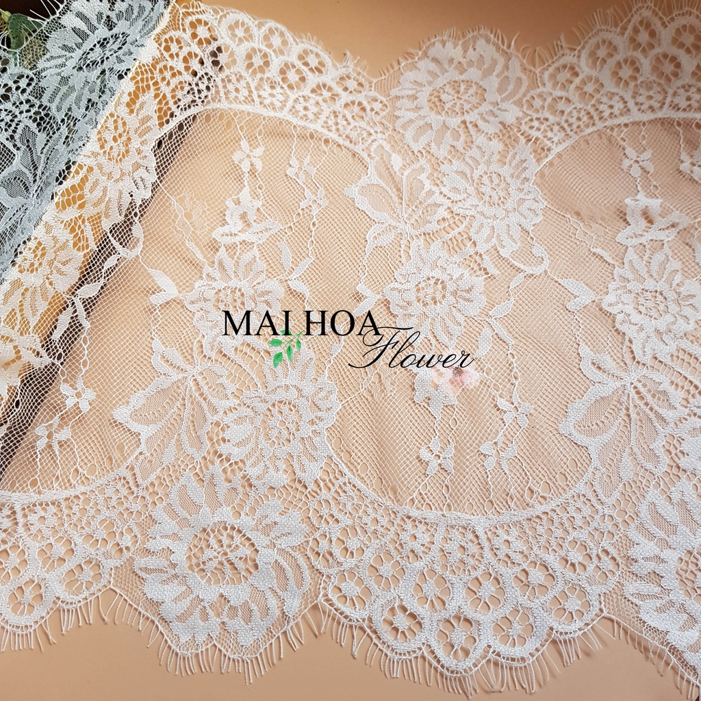 [Size 30cm] Miếng vải ren trắng L3 có tua rua 2 đầu dùng may váy áo, may nội y siêu xinh, Maihoaflower