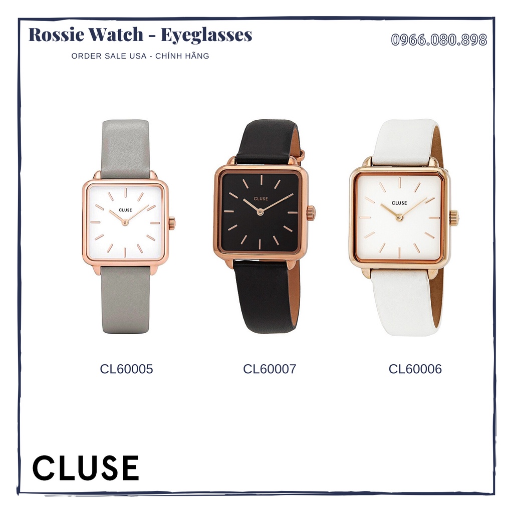 *CLUSE* Đồng hồ nữ Chính hãng, mặt vuông bo góc, 28.5mm, Dây da 6 màu