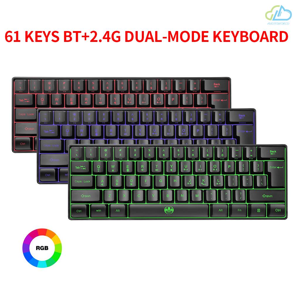 Bàn Phím Không Dây 61 Phím Bt + 2.4g Có Đèn Nền Rgb Đen