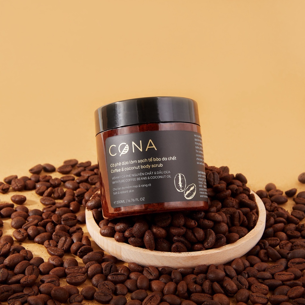 Cà phê dừa làm sạch tết bào da chết body Cona Coffee &amp; Coconut Body Scrub 200ml