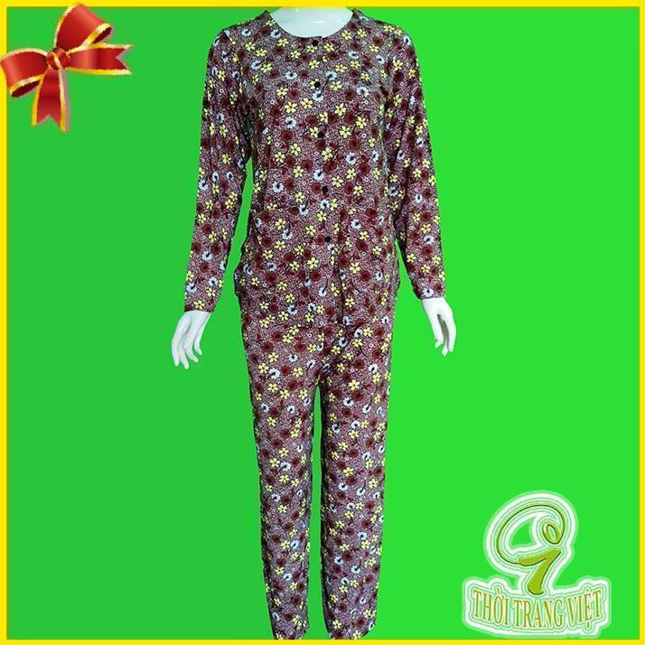 Đồ bộ trung niên chất lượng, giá sỉ, áo 2 túi cổ tròn, tay dài - Màu Nâu đỏ