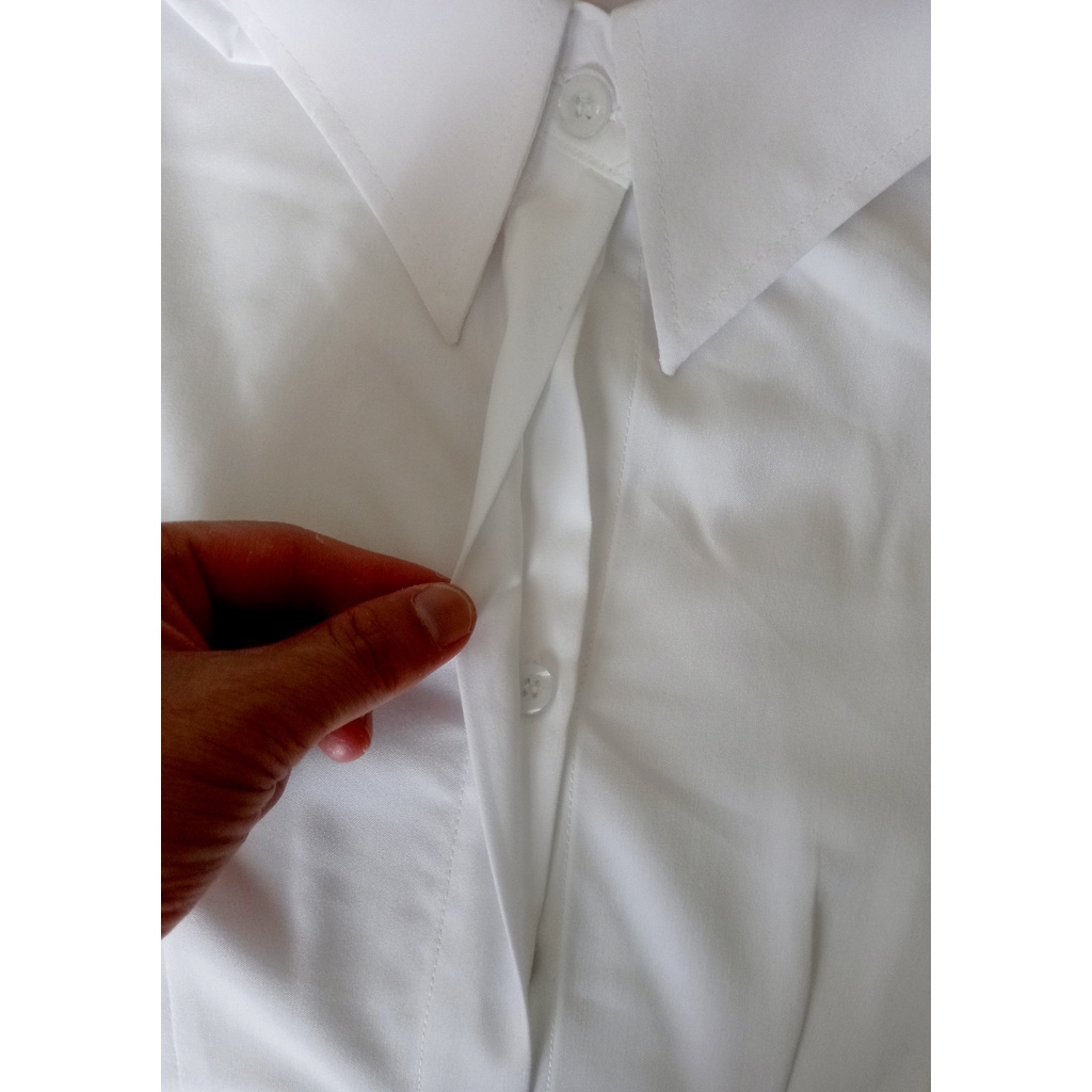 Áo sơ mi trắng công sở cao cấp linh chi form ôm nhỏ có nẹp che hàng nut vải kate ý bao đẹp,mặc cực tôn dáng smtcn01