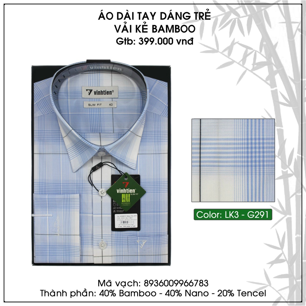 Áo sơ mi nam tay dài vạt bầu Slim Fit Bamboo Vĩnh Tiến 399 - G291