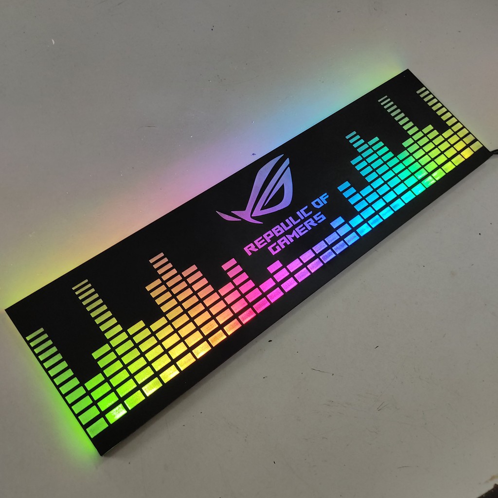 Tấm che hộp nguồn máy tính có Led RGB 5v ARGB logo ROG, đồng bộ màu Hub Coolmoon, hình sóng nhạc