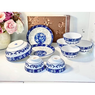 [Ôm lô siêu rẻ---không bóng trả lại shop -- bao vỡ do vận chuyển] Bộ bát đĩa tô 9 món hoa văn cổ phong cách Hoàng Gia